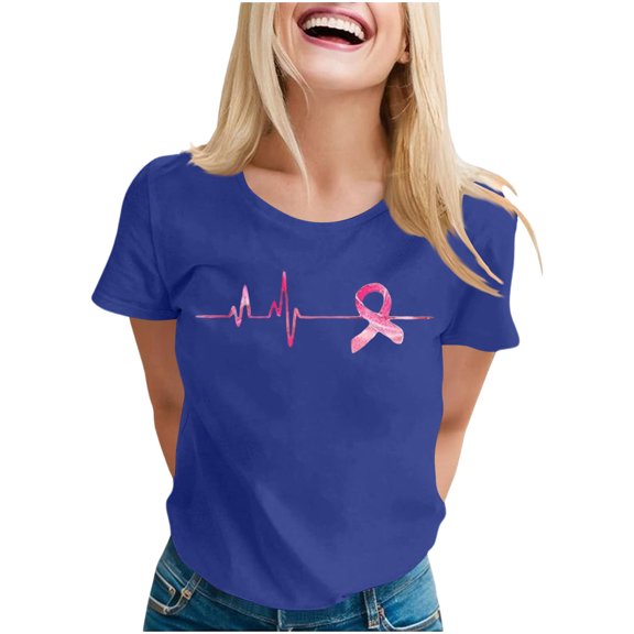 Ounisa Breast Cancer Shirt for Women Pink Ribbon T-Shirts Graphics Support Cancer Shirts Rainbow Casual Tee Tops