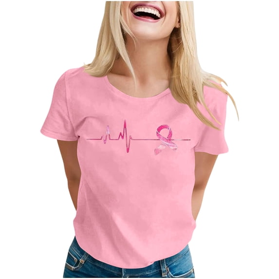 Ounisa Breast Cancer Shirt for Women Pink Ribbon T-Shirts Graphics Support Cancer Shirts Rainbow Casual Tee Tops