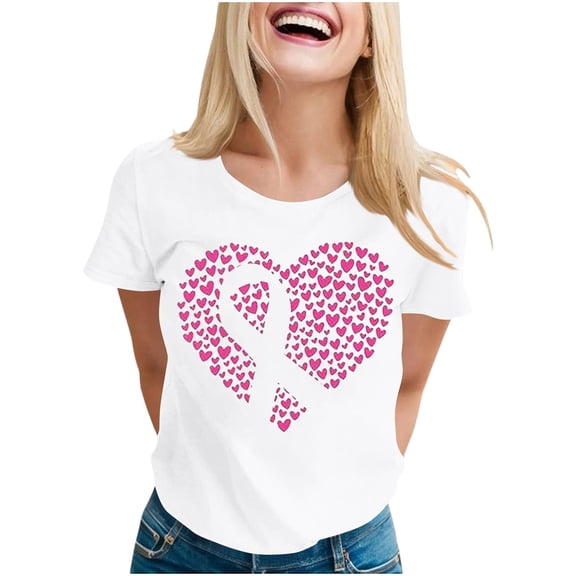 Ounisa Breast Cancer Shirt for Women Pink Ribbon T-Shirts Graphics Support Cancer Shirts Rainbow Casual Tee Tops
