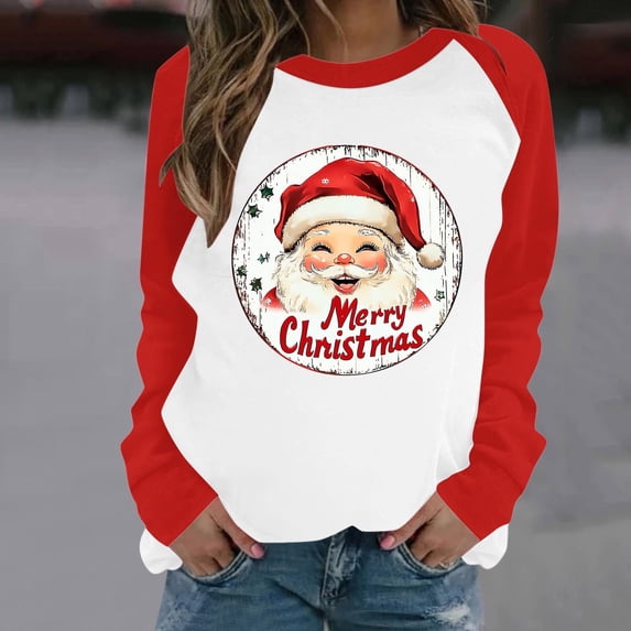 Ounisa Christmas Santa Claus Shirts for Women Long Sleeve Christmas Ugly Sweater Unisex Men Crewneck Sweatshirt Tunic Tops