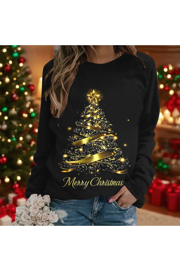 Christmas Sweatshirts for Women Retro Lights Christmas Tree Graphic Long Sleeve Shirt Xmas Holiday Party Pullover Top