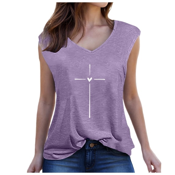 Ounisa Cross with Heart T-Shirts Cute Cotton Funny Graphic Women Short Sleeve Graphic Tees