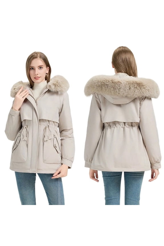 Down Cotton Jacket Women's Winter Korean Style Mid Length Thick Cotton Coat Korean Version Loose Hooded Zipper Cotton Coat