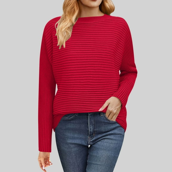 Ounisa Fall Sweaters for Women 2025 Casual Long Sleeve Sweater Striped Loose Fit Pullover Tops