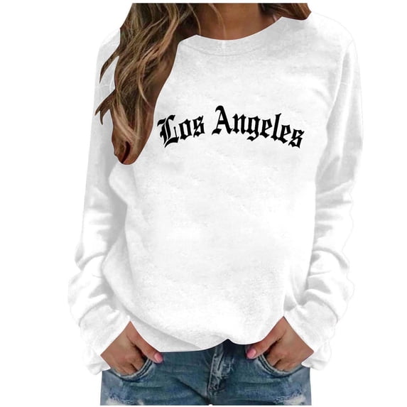 Ounisa Fall Winter Women's Letter Printed Graphic Crewneck Sweatshirts Casual Loose Long Sleeve Pullover Tops