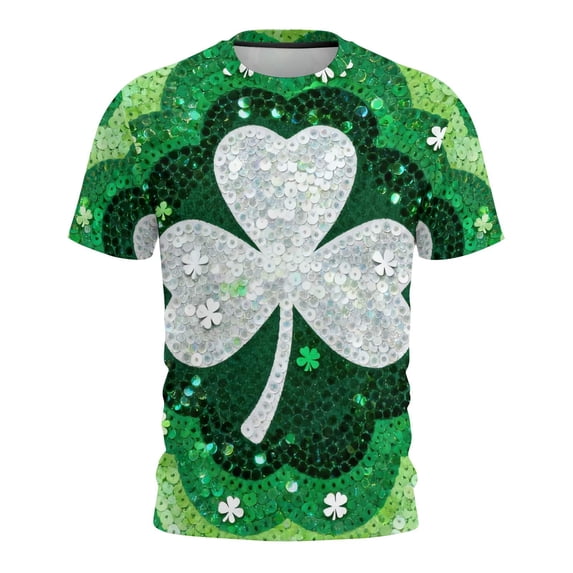 Ounisa Funny World Women's Holiday Bows Four Leaf Clover Graphic Short Sleeve Novelty Party Costume Top