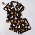 thumbnail image 1 of Ounisa Halloween Pajama Sets for Women 2 Piece Ghost Pumpkin Print Shirts and Shorts Button Down Short Sleeve Sleepwear, 1 of 9