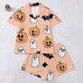thumbnail image 1 of Ounisa Halloween Pajamas Women Casual Short Sleeve Button Down Tops and Shorts Silk Pajama Sets Sleepwear Lounge Sets, 1 of 9