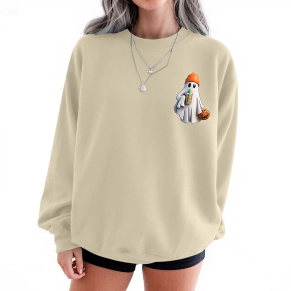 Ounisa Halloween Thanksgiving Crewneck Sweatshirts for Women Spooky Bat Ghost Pumpkin Printed Sweatshirt Oversized Crewneck Long Sleeve Pullover