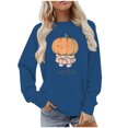thumbnail image 1 of Ounisa Halloween Women's Pullover Thanksgiving Sweatshirt Pumpkin Horrible Smile Printed Crew Neck Blouse Long Sleeve Tops with Pocket, 1 of 5