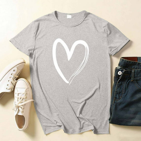 Ounisa Heart Shirts for Women - Trendy Short Sleeve Womens Graphic T Shirt Cute Love Gifts for Her