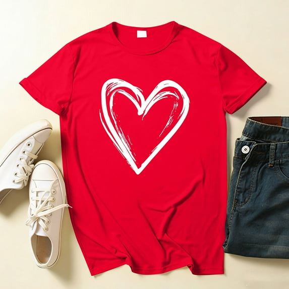 Ounisa Heart Shirts for Women - Trendy Short Sleeve Womens Graphic T Shirt Cute Love Gifts for Her
