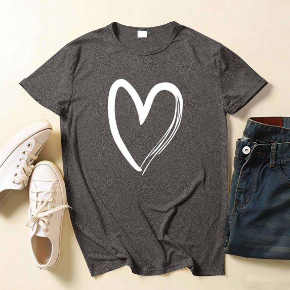 Ounisa Heart Shirts for Women - Trendy Short Sleeve Womens Graphic T Shirt Cute Love Gifts for Her