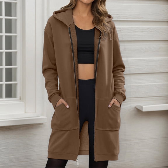 Ounisa Hoodies for Women Fashion Sweatshirts: Comfortable Full Zip Up Hoodie Womens Long Fleece Sweatshirt with Pockets