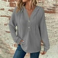 thumbnail image 1 of Ounisa Hoodies for Women Waffle Knit Long Sleeve Drawstring Button V Neck Casual Pullover Sweatshirt Hooded Tops, 1 of 6