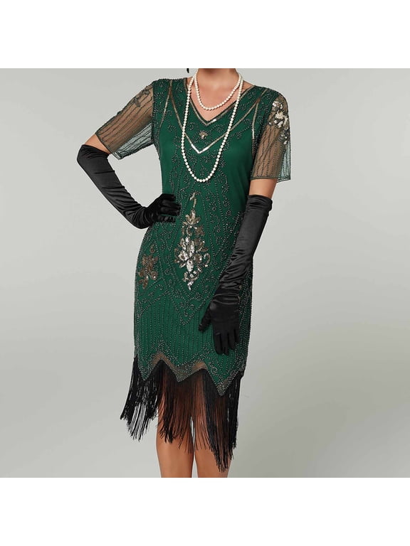 Latin Tango Dance Dresses for Women 1920S Bridesmaid Wedding Dresses Vintage Lace Sequin Tassel Fringe Flapper Dress