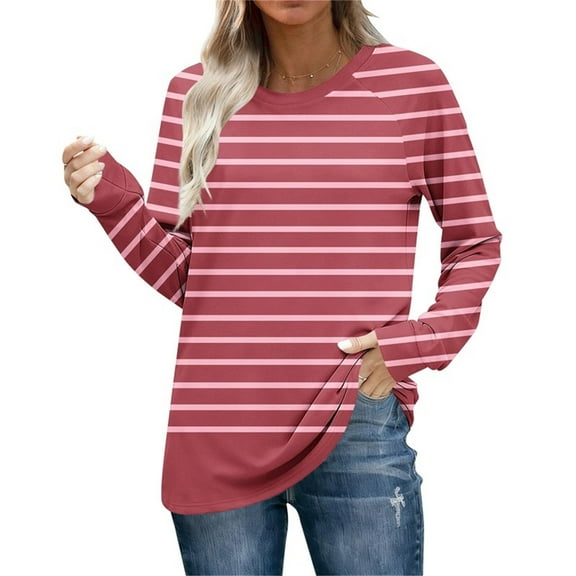 Ounisa Long Sleeve Shirts for Women Color Block Raglan Tops Casual Crewneck Basic Tees Fall Clothes 2025 Fashion