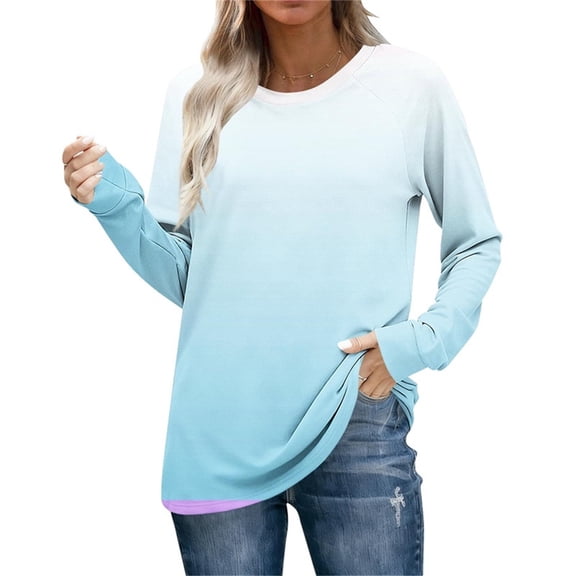 Ounisa Long Sleeve Shirts for Women Color Block Raglan Tops Casual Crewneck Basic Tees Fall Clothes 2025 Fashion