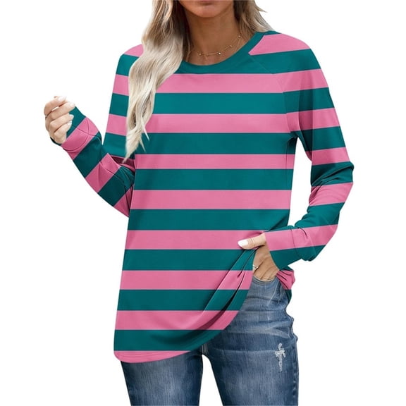 Ounisa Long Sleeve Shirts for Women Color Block Raglan Tops Casual Crewneck Basic Tees Fall Clothes 2025 Fashion