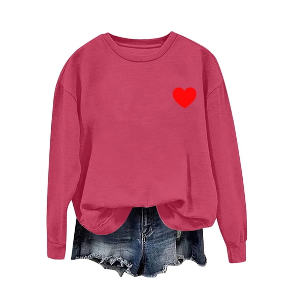Ounisa Long Sleeve Shirts for Women Crewneck Valentine's Day T Shirts Love Heart Printed Tee Tops Fashionable Casual Loose Clothes