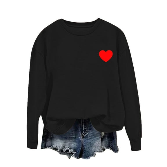 Ounisa Long Sleeve Shirts for Women Crewneck Valentine's Day T Shirts Love Heart Printed Tee Tops Fashionable Casual Loose Clothes