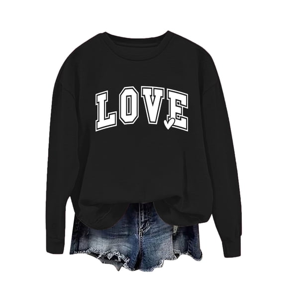Ounisa Long Sleeve Shirts for Women Crewneck Valentine's Day T Shirts Love Heart Printed Tee Tops Fashionable Casual Loose Clothes
