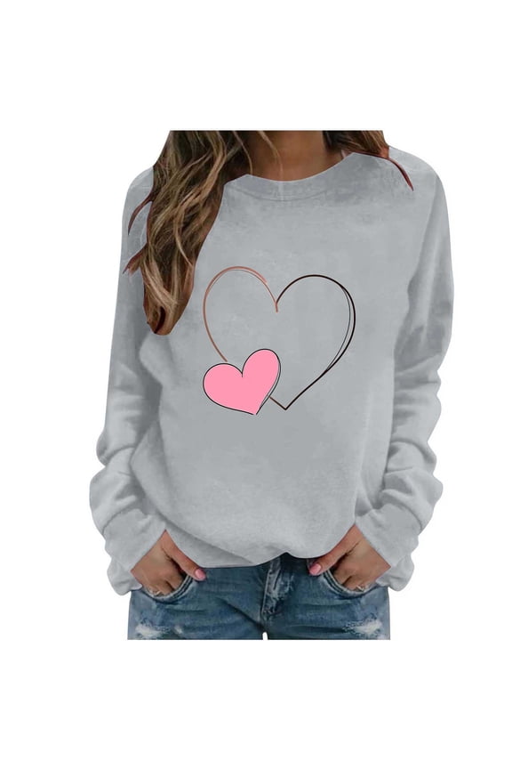 Long Sleeve Shirts for Women Crewneck Valentine's Day T Shirts Love Heart Printed Tee Tops Fashionable Winter Fall Tops