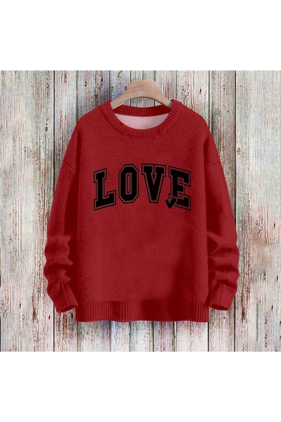 Long Sleeve Shirts for Women Crewneck Valentine's Day T Shirts Love Heart Words Printed Tee Tops Fashionable Pullover Tops