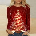 thumbnail image 1 of Ounisa Long Sleeve Womens Tops Casual Loose Fit Crewneck T Shirts Solid Lightweight Length Tunic Tops Christmas Tree Lights Christmas Gifts Elk Sequin Graphic Pullover, 1 of 5