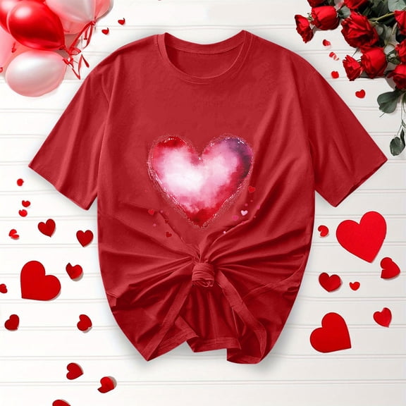 Ounisa Love Heart Graphic Tees Cute Shirt Women Loose Fit Short Sleeve Top Valentines Pullover