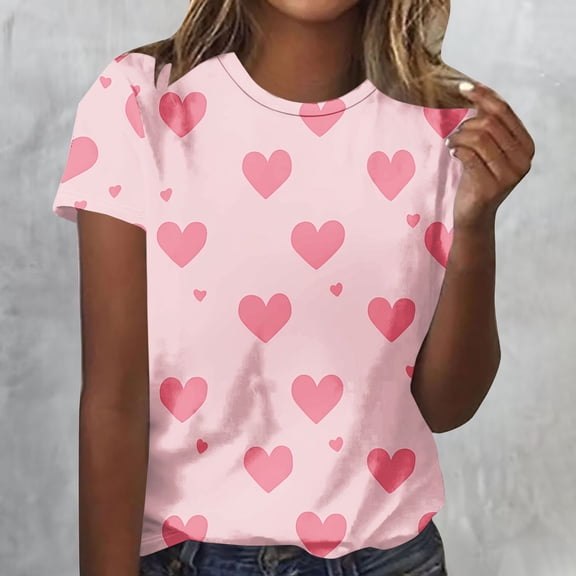 Ounisa Love Heart Graphic Tees Cute Shirt Women Loose Fit Short Sleeve Top
