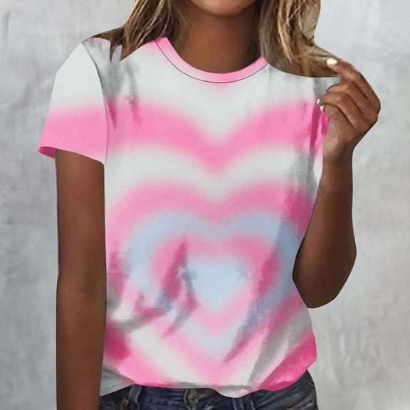 Ounisa Love Heart Graphic Tees Cute Shirt Women Loose Fit Short Sleeve Top