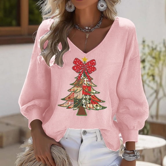 Ounisa Merry Christmas Sweatshirt for Women Christmas Hats Christmas Trees Crew Neck Long Sleeve Funny Hoodies Fall Winter Pullover