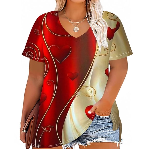 Ounisa Plus Size Valentine Shirt Women Tie Dye Love Heart Graphic Tee Shirt Funny Valentine's Day Gift Shirts Love Tops XL-5XL