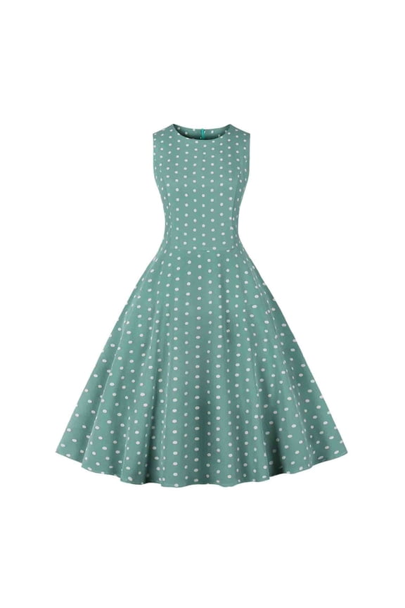 Polka Dot Dress for Women Vintage 50s Sleeveless Crew Neck A-line Cocktail Tea Party Prom Dress Pinup Homecoming Dress