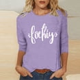thumbnail image 1 of Ounisa Shirts for Women 3/4 Sleeve Plus Size Tops Loose Crew Neck T Shirts Casual Summer Letter Printed Tops, 1 of 5