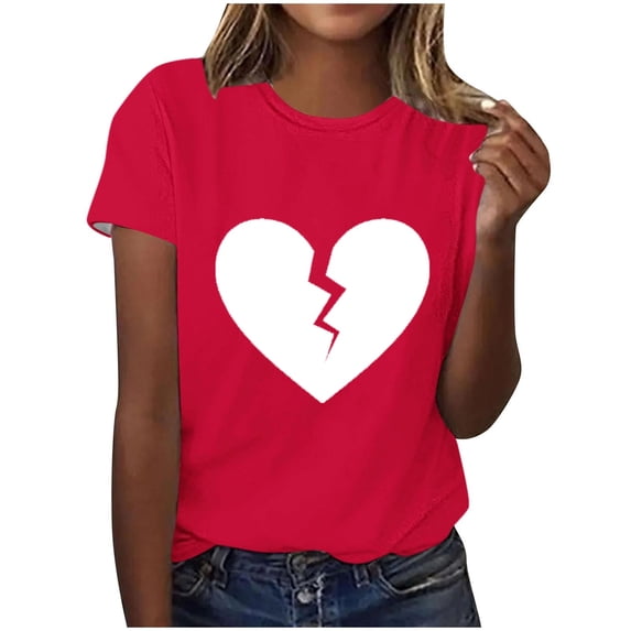 Ounisa Short Sleeve Valentine's Shirts for Women Love Heart Letter Cute Graphic T Shirts Casual Spring Day Tops Tee