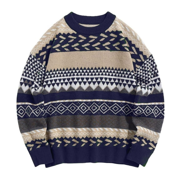 Ounisa Spring Winter Sweaters for Women, Women's Long Sleeve Crewneck Striped Color Block Print Oversized Knit Pullover Sweater