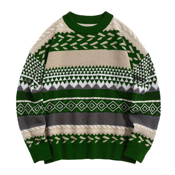 Ounisa Spring Winter Sweaters for Women, Women's Long Sleeve Crewneck Striped Color Block Print Oversized Knit Pullover Sweater