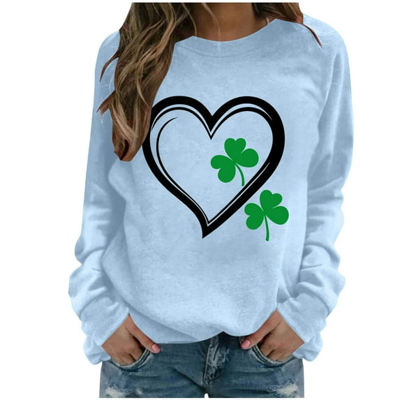 Ounisa St. Patrick's Day Sweatshirt for Women Clover Graphic T-Shirts Patty's Day Color Long Sleeves Tee Tops