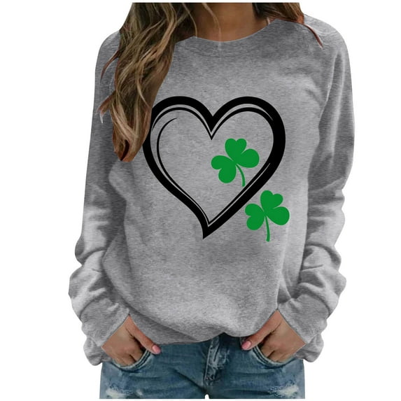 Ounisa St. Patrick's Day Sweatshirt for Women Clover Graphic T-Shirts Patty's Day Color Long Sleeves Tee Tops