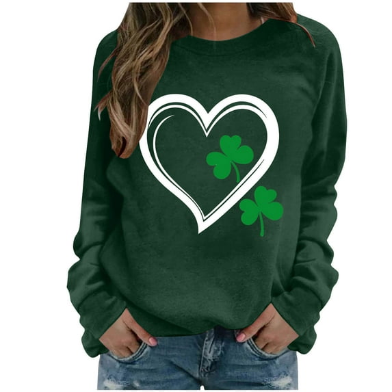 Ounisa St. Patrick's Day Sweatshirt for Women Clover Graphic T-Shirts Patty's Day Color Long Sleeves Tee Tops