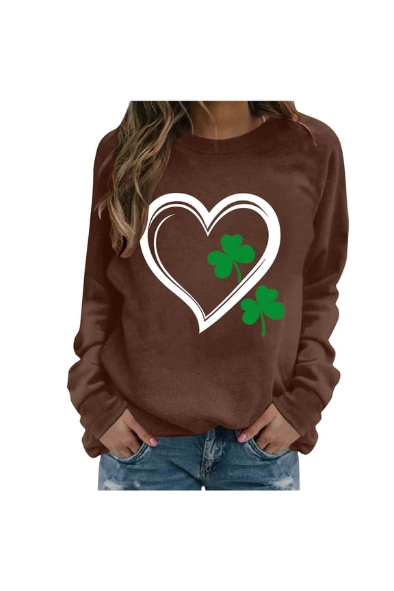 St. Patrick's Day Sweatshirt for Women Clover Graphic T-Shirts Patty's Day Color Long Sleeves Tee Tops