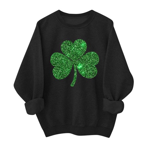 Ounisa St. Patrick's Day Sweatshirt for Women Clover Graphic T Shirts Patty's Day Long Sleeve Tee Tops Pullover