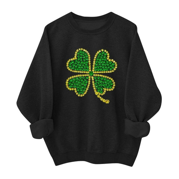 Ounisa St. Patrick's Day Sweatshirt for Women Clover Graphic T Shirts Patty's Day Long Sleeve Tee Tops Pullover