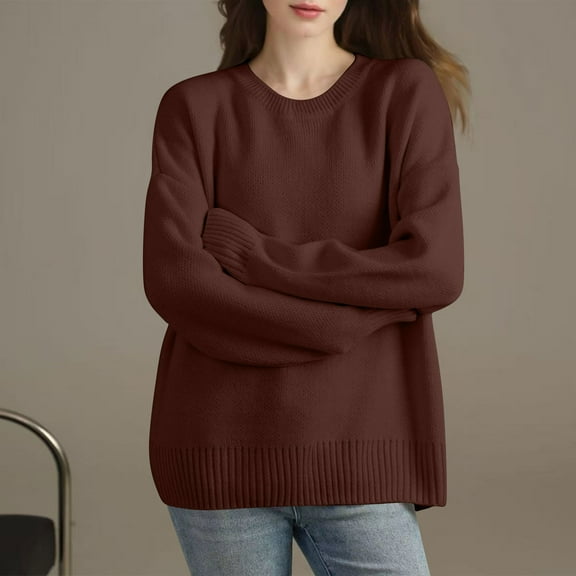 Ounisa Sweaters Fall 2025 Trendy Casual Crewneck Long Sleeve Cozy Knit Pullover Sweater Tops Winter Clothing