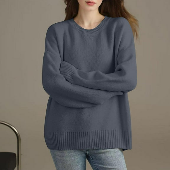 Ounisa Sweaters Fall 2025 Trendy Casual Crewneck Long Sleeve Cozy Knit Pullover Sweater Tops Winter Clothing