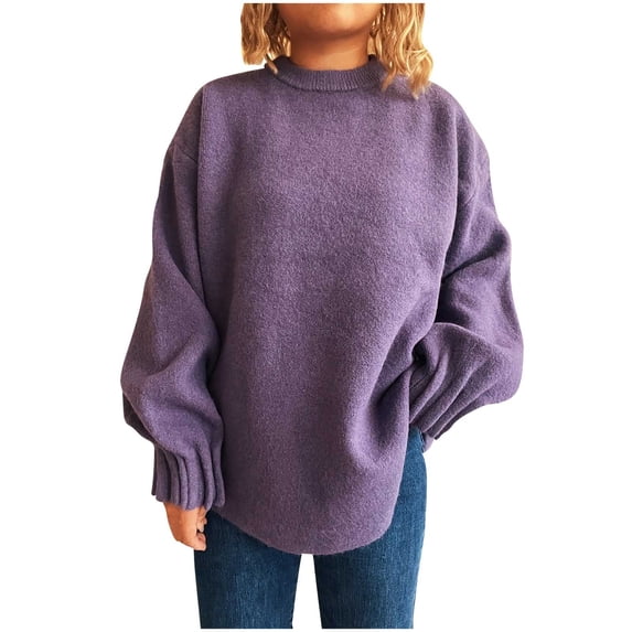 Ounisa Sweaters for Women Long Sleeve Round Neck Striped Knit Drop Shoulder Fall Jumper 2025 Henley Pullover