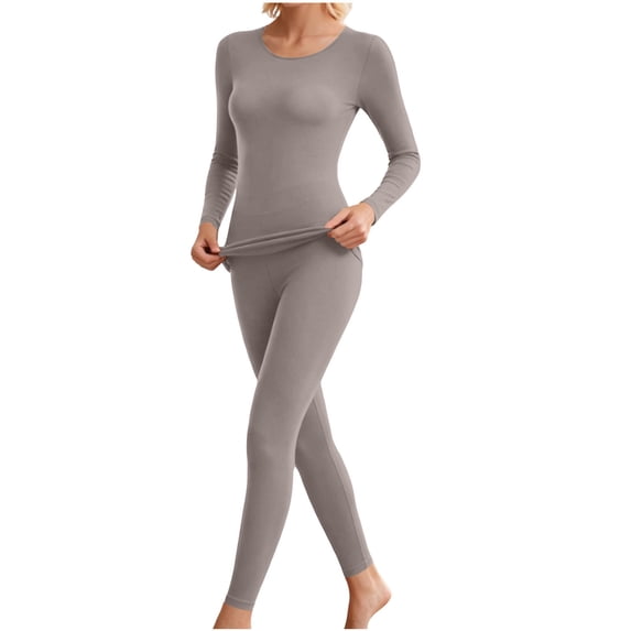 Ounisa Thermal Underwear Set for Women 2 Pc Long Johns Crew Neck Long Sleeve Base Layer Top Warm Lounge Set