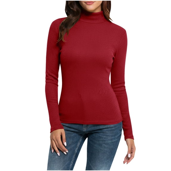 Ounisa Turtleneck Ribbed Sweaters for Women Cute Knitted Warm Fitted Sweater S-2XL